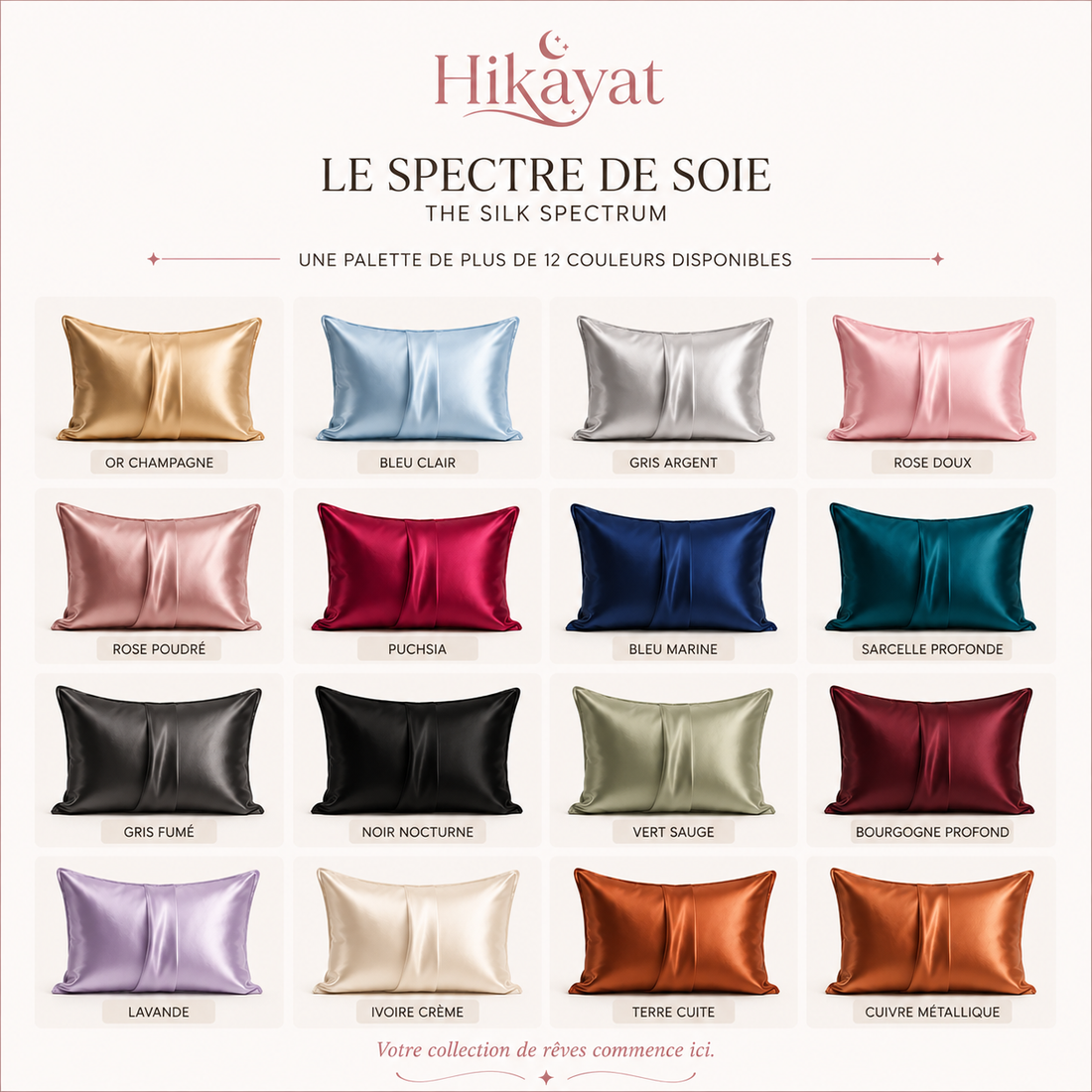 Pack 4 Taies D'oreillers 100% Satin De Soie + Bonnet + 2 Chouchous Offerts 🎁